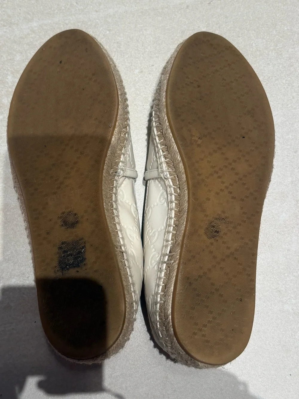 Gucci White Embossed Leather Espadrille Flats